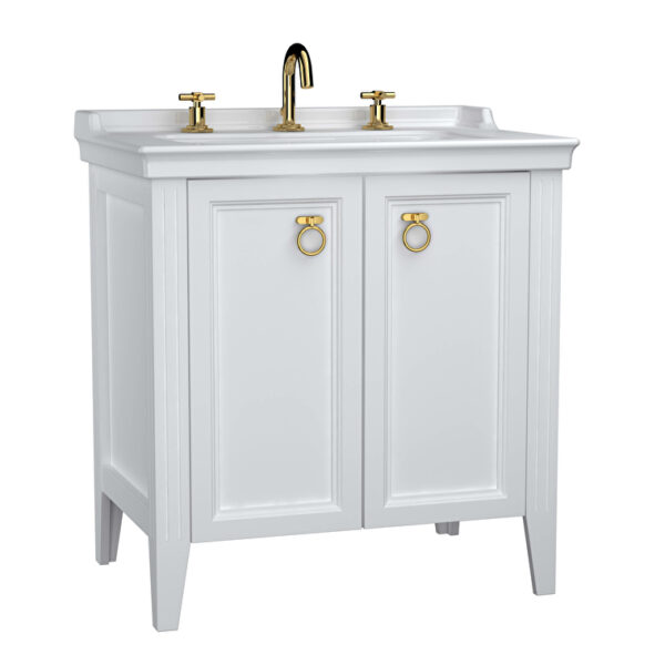 VitrA Valarte Lavabo Dolabı, 80 cm, İki Kapaklı, Etajerli Lavabolu, Üç Armatür Delikli, Mat Beyaz