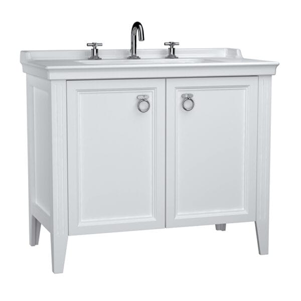 VitrA Valarte Lavabo Dolabı, 100 cm, İki Kapaklı, Etajerli Lavabolu, Üç Armatür Delikli, Mat Beyaz