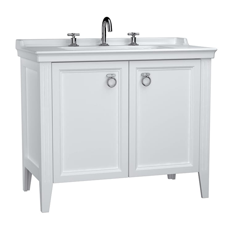 62165_f4458a9b6aca92236354bd9fdcb4bb6d1540a33f-1.jpg VitrA Valarte Lavabo Dolabı, 100 cm, İki Kapaklı, Etajerli Lavabolu, Üç Armatür Delikli, Mat Beyaz - Görsel 1