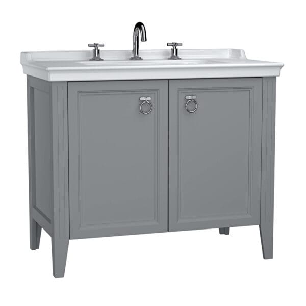 VitrA Valarte Lavabo Dolabı, 100 cm, İki Kapaklı, Etajerli Lavabolu, Üç Armatür Delikli, Mat Gri
