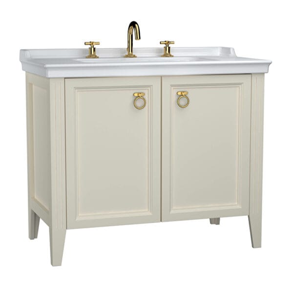 VitrA Valarte Lavabo Dolabı, 100 cm, İki Kapaklı, Etajerli Lavabolu, Üç Armatür Delikli, Mat Fildişi