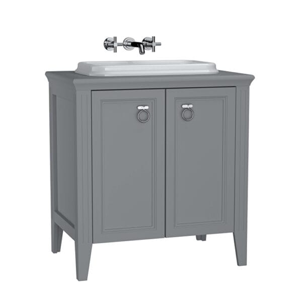 VitrA Valarte Lavabo Dolabı, 80 cm, İki Kapaklı, Tezgahüstü Lavabolu, Armatür Deliksiz, Mat Gri