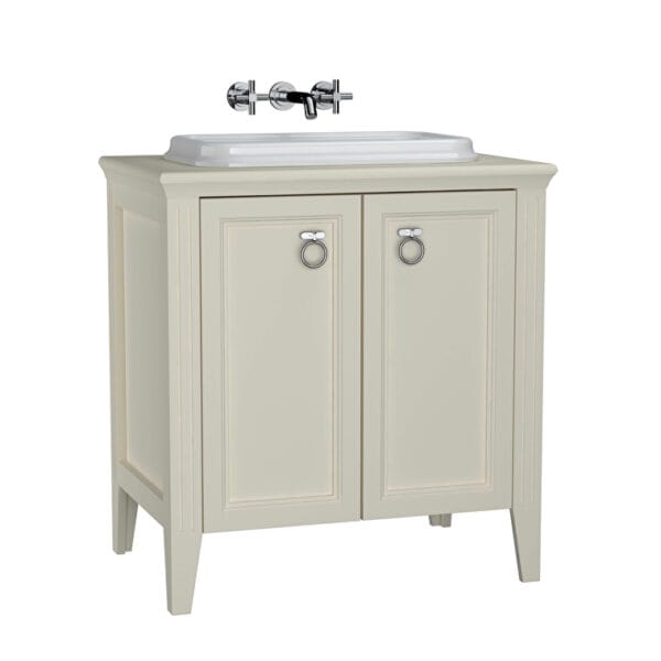 VitrA Valarte Lavabo Dolabı, 80 cm, İki Kapaklı, Tezgahüstü Lavabolu, Armatür Deliksiz, Mat Fildişi