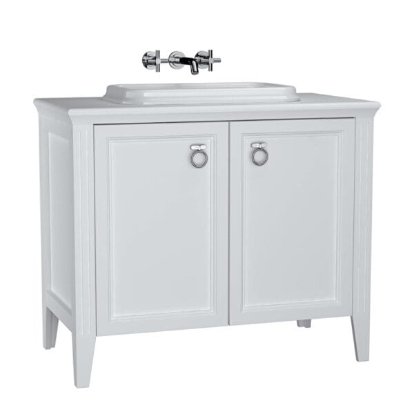 VitrA Valarte Lavabo Dolabı, 100 cm, İki Kapaklı, Tezgahüstü Lavabolu, Armatür Deliksiz, Mat Beyaz