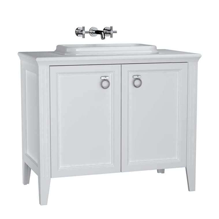 62171_31aab85bb09336c97973f7fb6abee43469a5c43d-1.jpg VitrA Valarte Lavabo Dolabı, 100 cm, İki Kapaklı, Tezgahüstü Lavabolu, Armatür Deliksiz, Mat Beyaz - Görsel 1
