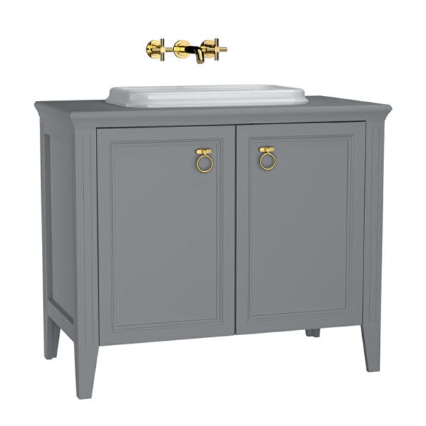 VitrA Valarte Lavabo Dolabı, 100 cm, İki Kapaklı, Tezgahüstü Lavabolu, Armatür Deliksiz, Mat Gri