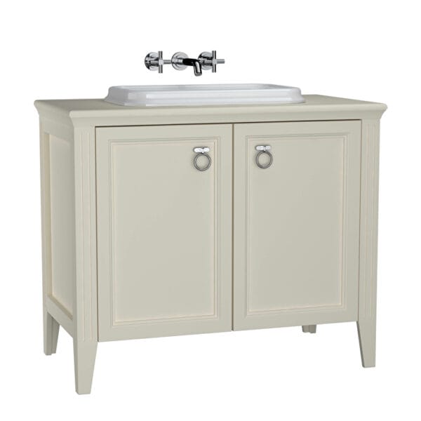 VitrA Valarte Lavabo Dolabı, 100 cm, İki Kapaklı, Tezgahüstü Lavabolu, Armatür Deliksiz, Mat Fildişi