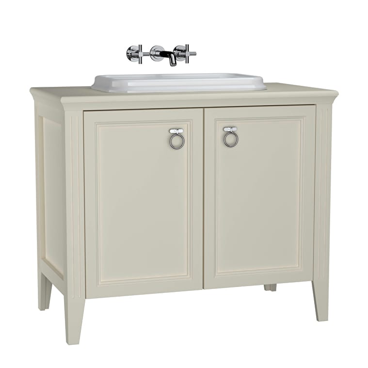 62173_605a685d031abff7f19af75524bcae24d8e4063a-1.jpg VitrA Valarte Lavabo Dolabı, 100 cm, İki Kapaklı, Tezgahüstü Lavabolu, Armatür Deliksiz, Mat Fildişi - Görsel 1