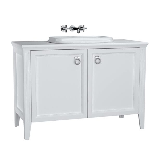 VitrA Valarte Lavabo Dolabı, 120 cm, İki Kapaklı, Tezgahüstü Lavabolu, Armatür Deliksiz, Mat Beyaz