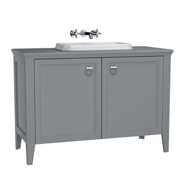 VitrA Valarte Lavabo Dolabı, 120 cm, İki Kapaklı, Tezgahüstü Lavabolu, Armatür Deliksiz, Mat Gri