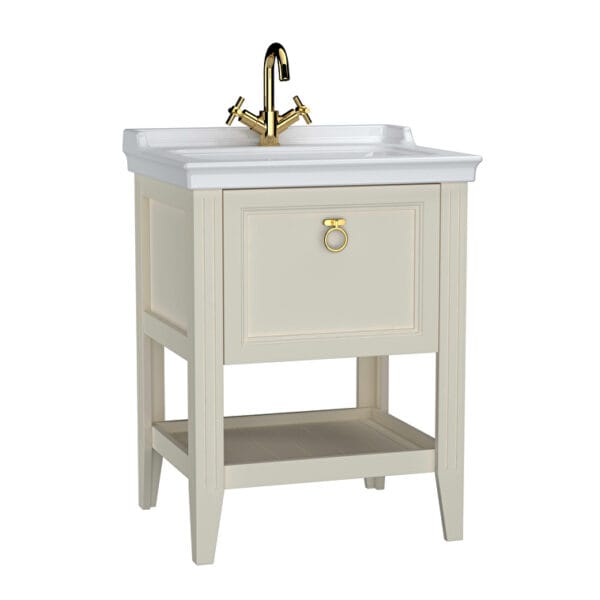 VitrA Valarte Lavabo Dolabı, 65 cm, Bir Çekmeceli, Etajerli Lavabolu, Mat Fildişi