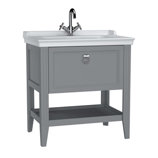 VitrA Valarte Lavabo Dolabı, 80 cm, Bir Çekmeceli, Etajerli Lavabolu, Mat Gri