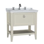 VitrA Valarte Lavabo Dolabı, 80 cm, Bir Çekmeceli, Etajerli Lavabolu, Üç Armatür Delikli, Mat Fildişi