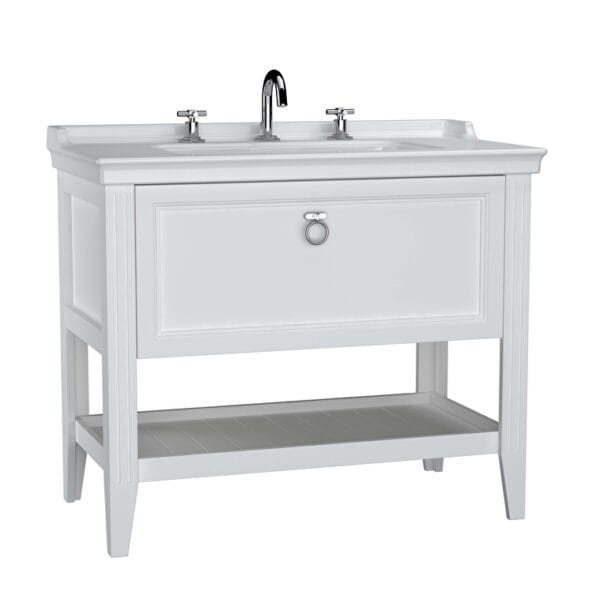 VitrA Valarte Lavabo Dolabı, 100 cm, Bir Çekmeceli, Etajerli Lavabolu, Üç Armatür Delikli, Mat Beyaz