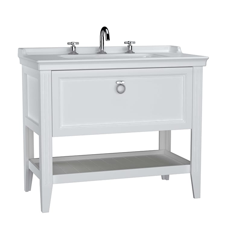 62192_3f82f3dc096532680a3100240e33329f30c4330c-1.jpg VitrA Valarte Lavabo Dolabı, 100 cm, Bir Çekmeceli, Etajerli Lavabolu, Üç Armatür Delikli, Mat Beyaz - Görsel 1