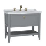 VitrA Valarte Lavabo Dolabı, 100 cm, Bir Çekmeceli, Etajerli Lavabolu, Üç Armatür Delikli, Mat Gri