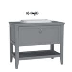 VitrA Valarte Lavabo Dolabı, 100 cm, Bir Çekmeceli, Tezgahüstü Lavabolu, Armatür Deliksiz, Mat Gri
