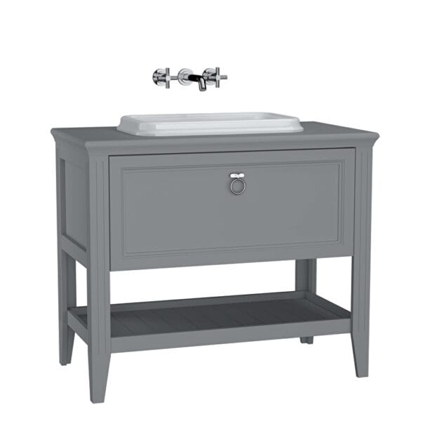 VitrA Valarte Lavabo Dolabı, 100 cm, Bir Çekmeceli, Tezgahüstü Lavabolu, Armatür Deliksiz, Mat Gri
