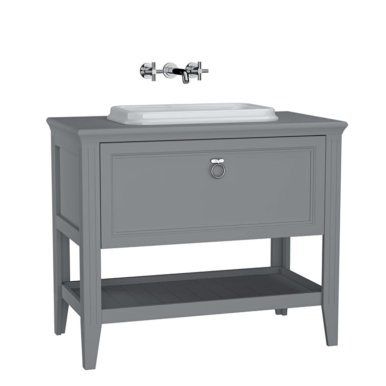 62199_dbfd5e38afa4cd5397aa0ee7839a84b55533df86-1.jpg VitrA Valarte Lavabo Dolabı, 100 cm, Bir Çekmeceli, Tezgahüstü Lavabolu, Armatür Deliksiz, Mat Gri - Görsel 1