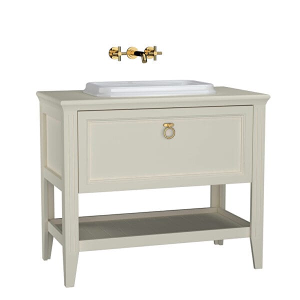 VitrA Valarte Lavabo Dolabı, 100 cm, Bir Çekmeceli, Tezgahüstü Lavabolu, Armatür Deliksiz, Mat Fildişi