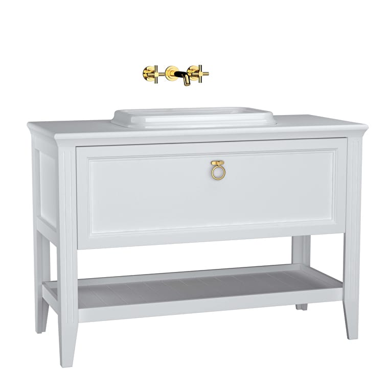 62201_c267c44eac7f4dc95b163f53271eaa73436578d1-1.jpg VitrA Valarte Lavabo Dolabı, 120 cm, Bir Çekmeceli, Tezgahüstü Lavabolu, Armatür Deliksiz, Mat Beyaz - Görsel 1