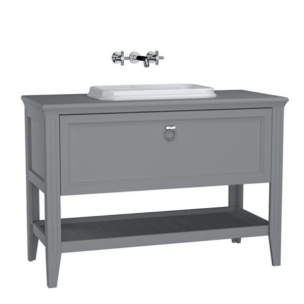 VitrA Valarte Lavabo Dolabı, 120 cm, Bir Çekmeceli, Tezgahüstü Lavabolu, Armatür Deliksiz, Mat Gri