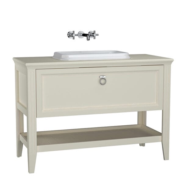 VitrA Valarte Lavabo Dolabı, 120 cm, Bir Çekmeceli, Tezgahüstü Lavabolu, Armatür Deliksiz, Mat Fildişi