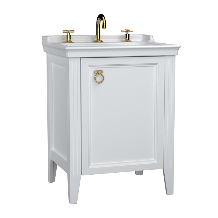62262_59a3964b31985c413c7738d9043ef680d6e0dad9-1.jpg VitrA Valarte Lavabo Dolabı, 65 cm, Bir Kapaklı, Etajerli Lavabolu, Üç Armatür Delikli, Mat Beyaz, Sağ - Görsel 1