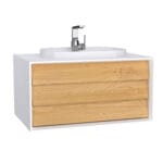 VitrA Frame Lavabo Dolabı, 80 cm, Bir Çekmeceli, Tezgahüstü Tv-Shape Lavabolu, Armatür Delikli, Mat Soft Beyaz & Dore Meşe