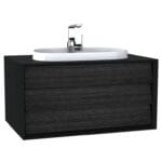 VitrA Frame Lavabo Dolabı, 80 cm, Bir Çekmeceli, Tezgahüstü Tv-Shape Lavabolu, Armatür Delikli, Mat Soft Siyah & Hareli Siyah Meşe