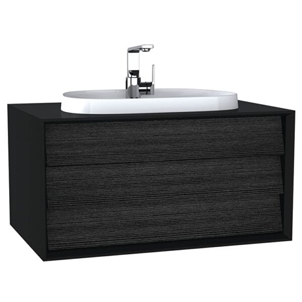 VitrA Frame Lavabo Dolabı, 80 cm, Bir Çekmeceli, Tezgahüstü Tv-Shape Lavabolu, Armatür Delikli, Mat Soft Siyah & Hareli Siyah Meşe