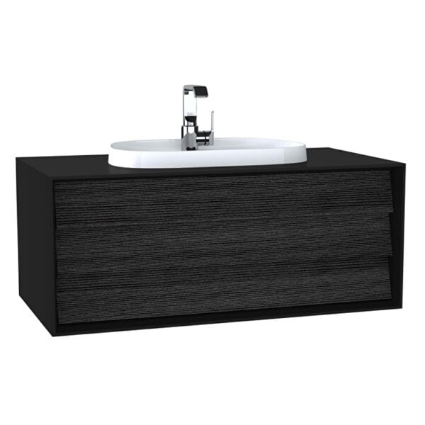 VitrA Frame Lavabo Dolabı, 100 cm, Bir Çekmeceli, Tezgahüstü Tv-Shape Lavabolu, Armatür Delikli, Mat Soft Siyah & Hareli Siyah Meşe