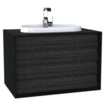 VitrA Frame Lavabo Dolabı, 80 cm, İki Çekmeceli, Tezgahüstü Tv-Shape Lavabolu, Armatür Delikli, Mat Soft Siyah & Hareli Siyah Meşe