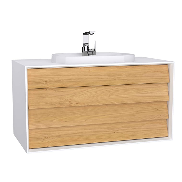 62298_cac27275e79fa81d14df9b68224bf73845c28252-1.jpg VitrA Frame Lavabo Dolabı, 100 cm, İki Çekmeceli, Tezgahüstü Tv-Shape Lavabolu, Armatür Delikli, Mat Soft Beyaz & Dore Meşe - Görsel 1