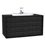 VitrA Frame Lavabo Dolabı, 100 cm, İki Çekmeceli, Tezgahüstü Tv-Shape Lavabolu, Armatür Delikli, Mat Soft Siyah & Hareli Siyah Meşe