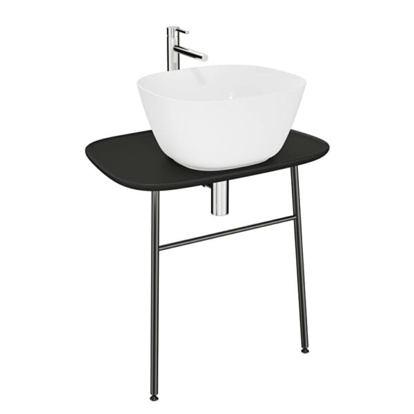 VitrA Plural Tezgah Ünitesi, 70 cm, Asma, Alçak, Tek Armatür Delikli, Mat Siyah Seramik Tezgah, Lavabosuz
