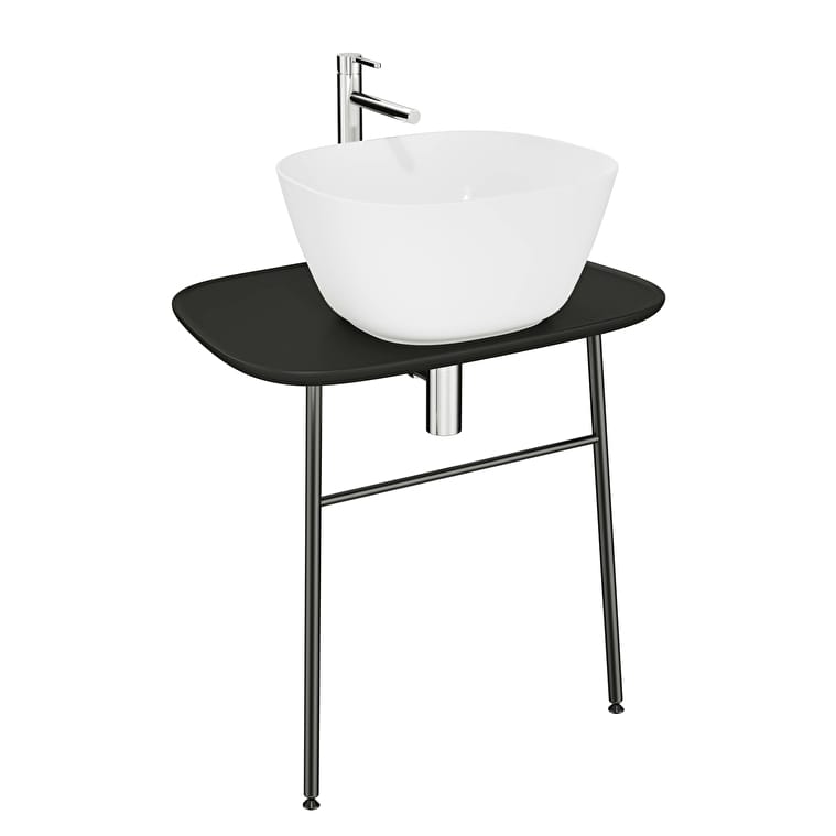 62562_8fa60822d9dbbbb91e19d38e0e2af72ae00cd2dd-1.jpg VitrA Plural Tezgah Ünitesi, 70 cm, Asma, Alçak, Tek Armatür Delikli, Mat Siyah Seramik Tezgah, Lavabosuz - Görsel 1