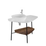 VitrA Plural Tezgah Ünitesi, 100 cm, Raflı, Sol Armatür Delikli, Parlak Beyaz Seramik Tezgah, Koyu Meşe, Lavabosuz