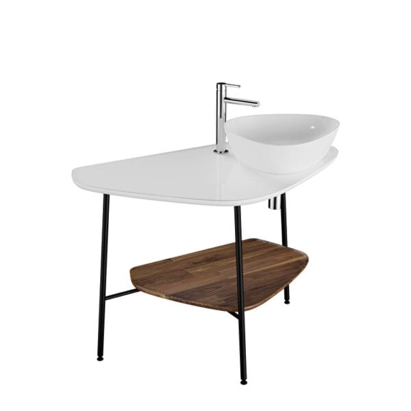 VitrA Plural Tezgah Ünitesi, 100 cm, Raflı, Sağ Armatür Delikli, Parlak Beyaz Seramik Tezgah, Koyu Meşe, Lavabosuz