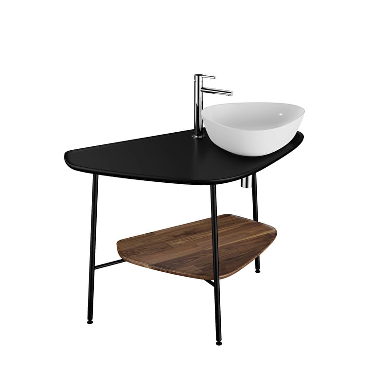 62582_57e67c7af9bd1321c48d66471a6feb7fae559709-1.jpg VitrA Plural Tezgah Ünitesi, 100 cm, Raflı, Sağ Armatür Delikli, Mat Siyah Seramik Tezgah, Koyu Meşe, Lavabosuz - Görsel 1