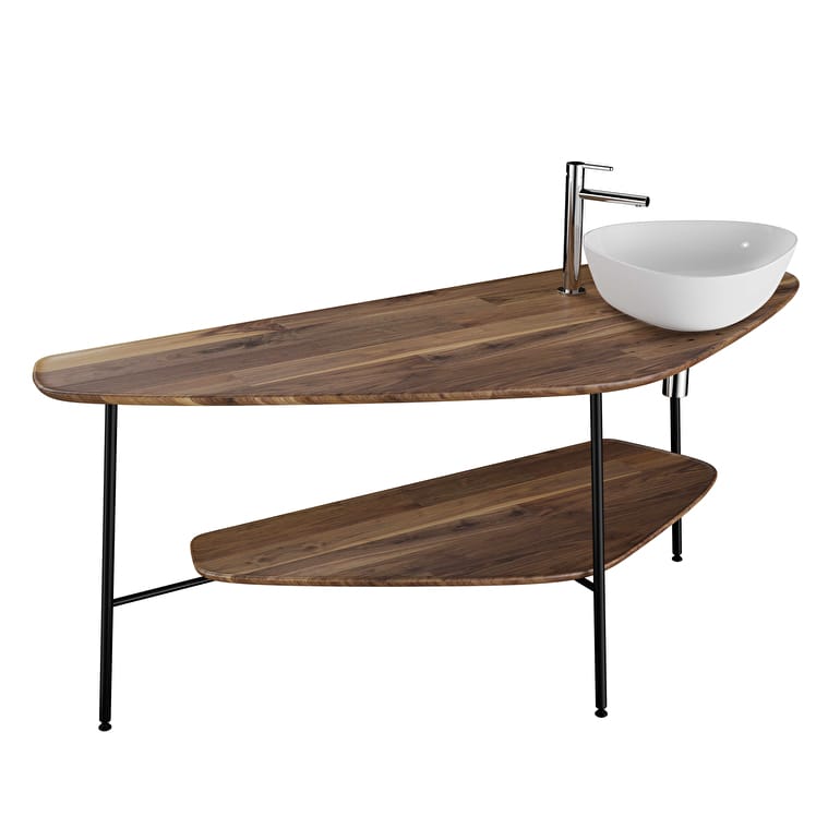 64041_9c6eeddfd3695272fdd10e94087712b3eb761a51-1.jpg VitrA Plural Ahşap Tezgah Ünitesi, 160 cm, Raflı, Sağ Armatür Delikli, Koyu Meşe, Lavabosuz - Görsel 1