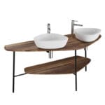 VitrA Plural Ahşap Tezgah Ünitesi, 160 cm, Raflı, İki Armatür Delikli, Koyu Meşe, Lavabosuz