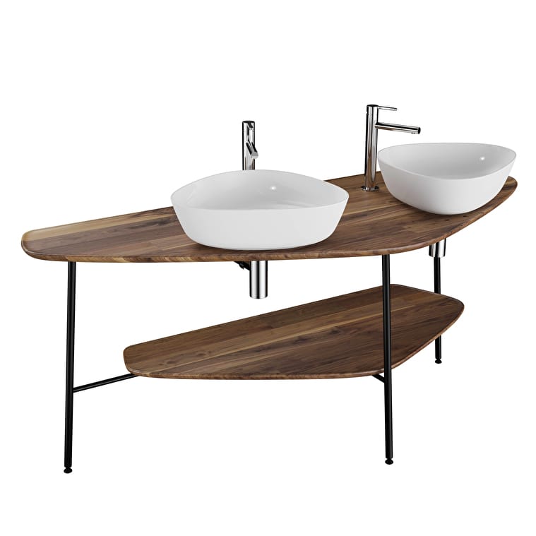 64043_193eea8b56658f4191076e3c5c4fe7694ef2d284-1.jpg VitrA Plural Ahşap Tezgah Ünitesi, 160 cm, Raflı, İki Armatür Delikli, Koyu Meşe, Lavabosuz - Görsel 1
