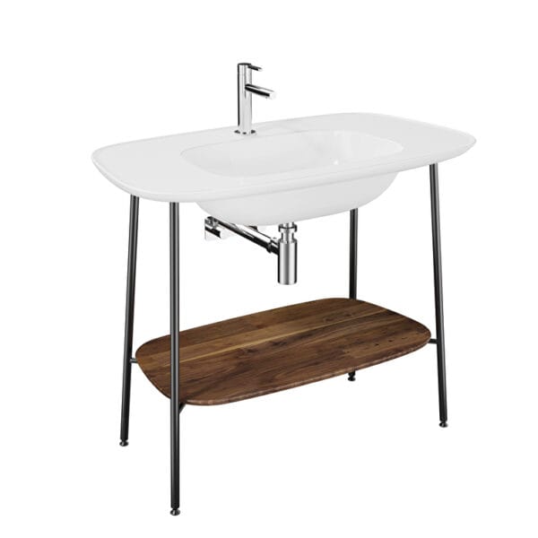 VitrA Plural Lavabo Dolabı, 100 cm, Tek Armatür Delikli, Parlak Beyaz Seramik Lavabolu, Koyu Meşe