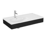 VitrA Equal Lavabo Ünitesi, 100 cm, Asimetrik Beyaz Lavabolu, Hareli Siyah Meşe