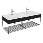 VitrA Equal Lavabo Ünitesi, 130 cm, Raflı, Çift Hazneli Beyaz Lavabolu, Hareli Siyah Meşe
