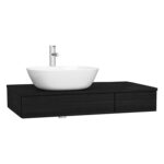 VitrA Origin Tezgah, 90 cm, İki Çekmeceli, Sol Sifon Delikli, Hareli Siyah Meşe