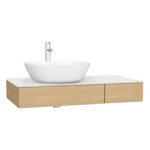 VitrA Origin Tezgah, 90 cm, İki Çekmeceli, Sol Sifon Delikli, Açık Meşe