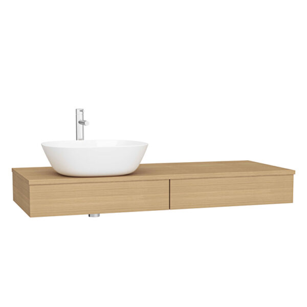 VitrA Origin Tezgah, 120 cm, İki Çekmeceli, Sol Sifon Delikli, Açık Meşe
