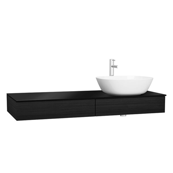 VitrA Origin Tezgah, 120 cm, İki Çekmeceli, Sağ Sifon Delikli, Hareli Siyah Meşe